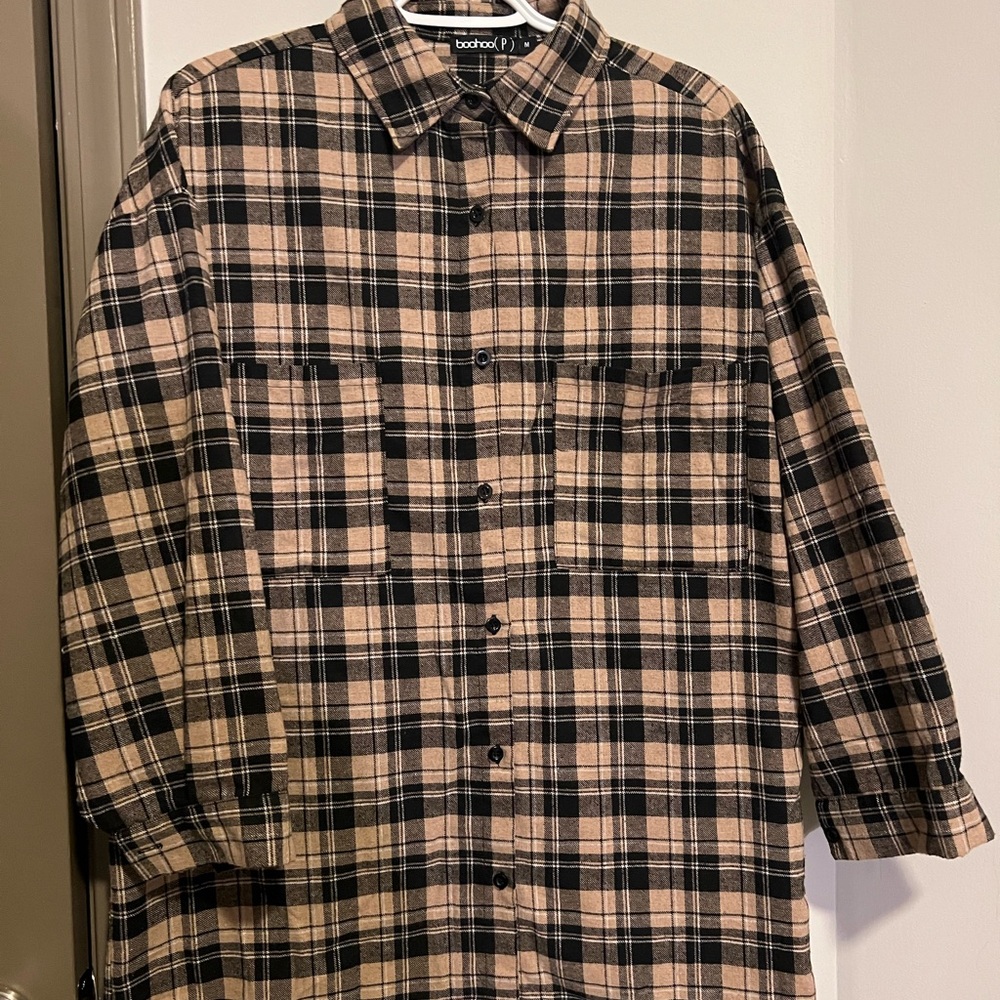 Petite Oversized Check Flannel Shirt Shacket